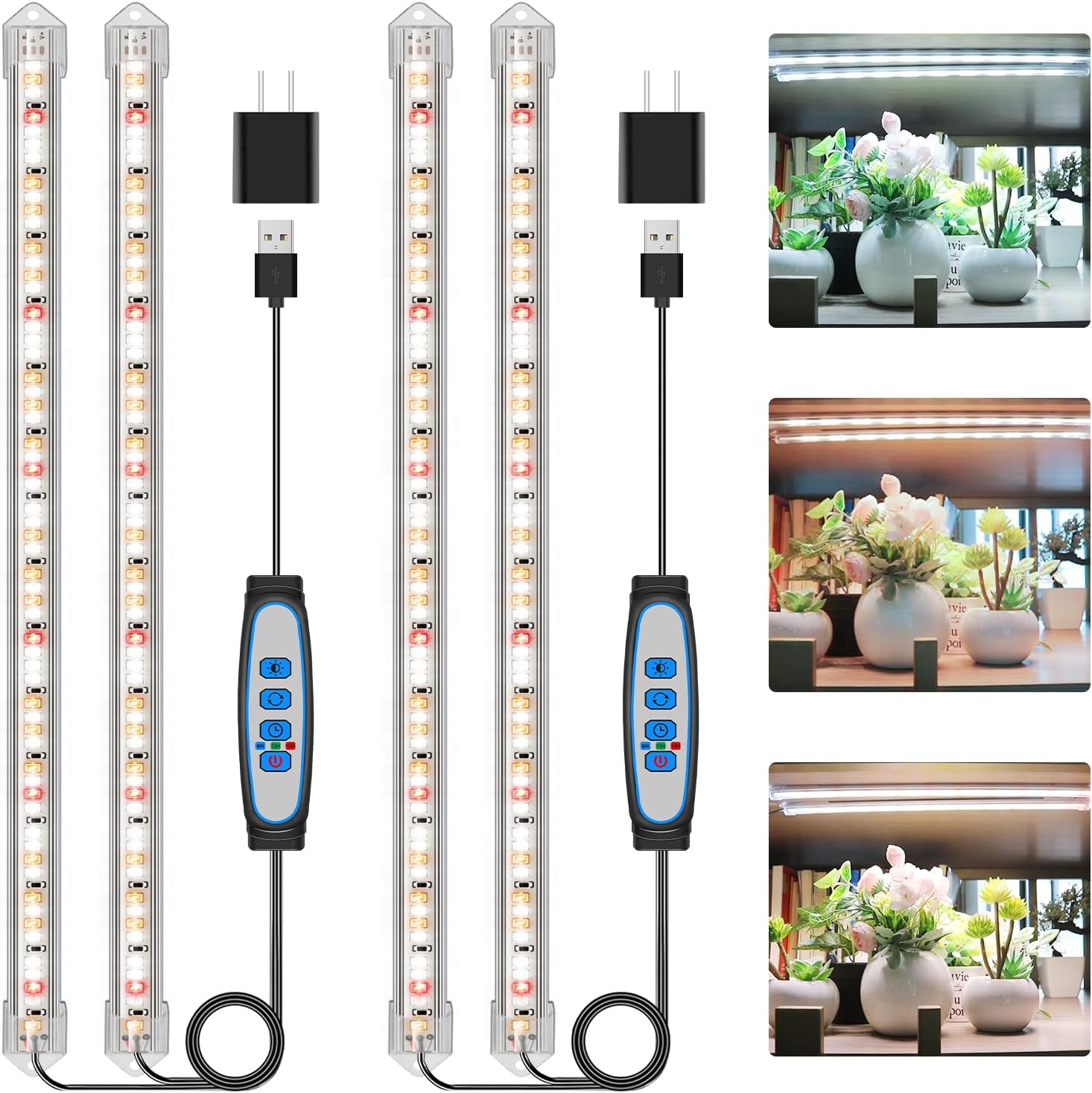 16" Plant Grow Light Strips, 120 LEDs Grow Lights for Indoor Plants Full Spectrum with Upgrade Timer 6/12/16 Hrs, 5 Dimmable Levels, 2 Pack Sunlike Grow Lamp for Hydroponics Succulent