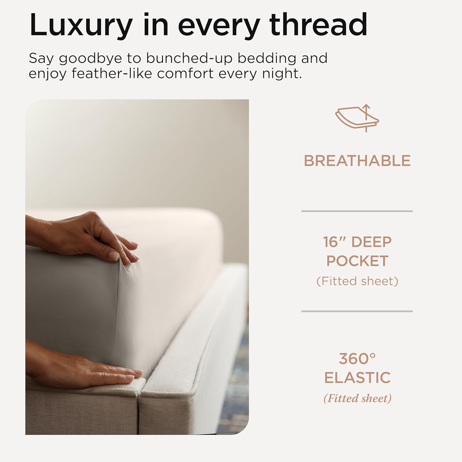Threadmill Full Size Sheets | 600 Thread Count Bed Sheets Set with 16” Deep Pocket for Full Size Mattress | Sateen Weave 4-Piece Bedding Set with Cooling Effect | Taupe