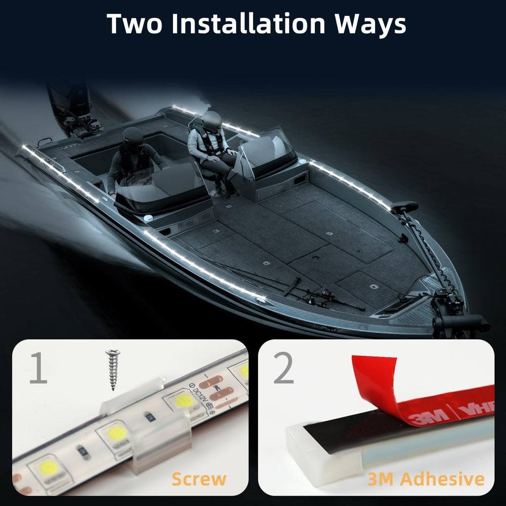 Boat Marine Submersible Led Strip Lights, 4 Pcs 12 Inches 12V Super Bright Boat Interior Lights, IP68 Waterproof Marine Led Strip Lights Night Fishing Lights for Boats, Kayak (White)