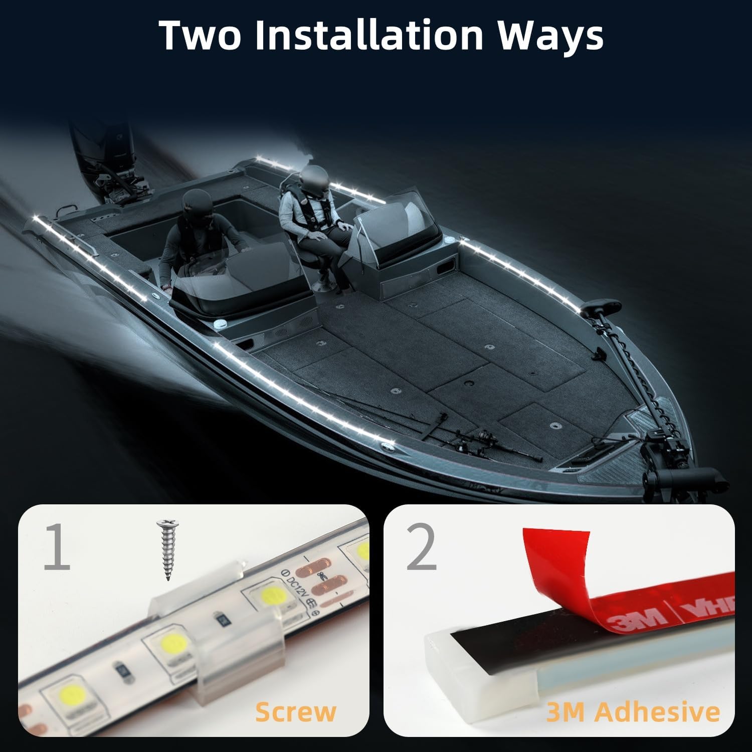Boat Marine Submersible Led Strip Lights, 4 Pcs 12 Inches 12V Super Bright Boat Interior Lights, IP68 Waterproof Marine Led Strip Lights Night Fishing Lights for Boats, Kayak (White)