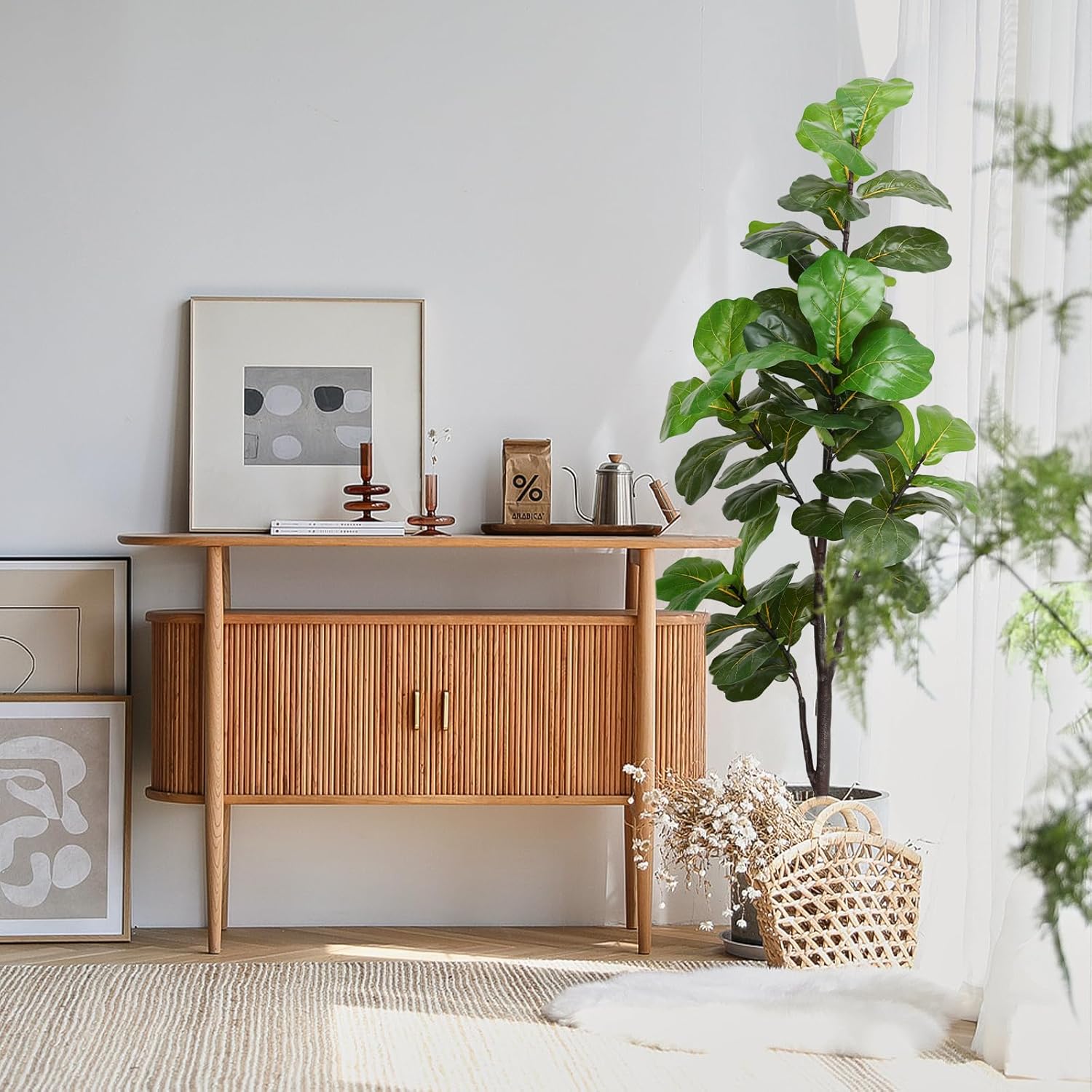 Artificial Fiddle Leaf Fig Tree 6ft, Large Faux Plant Fake Ficus lyrata Silk Trees with Pot for Indoor Outdoor House Living Room Office Home Decor
