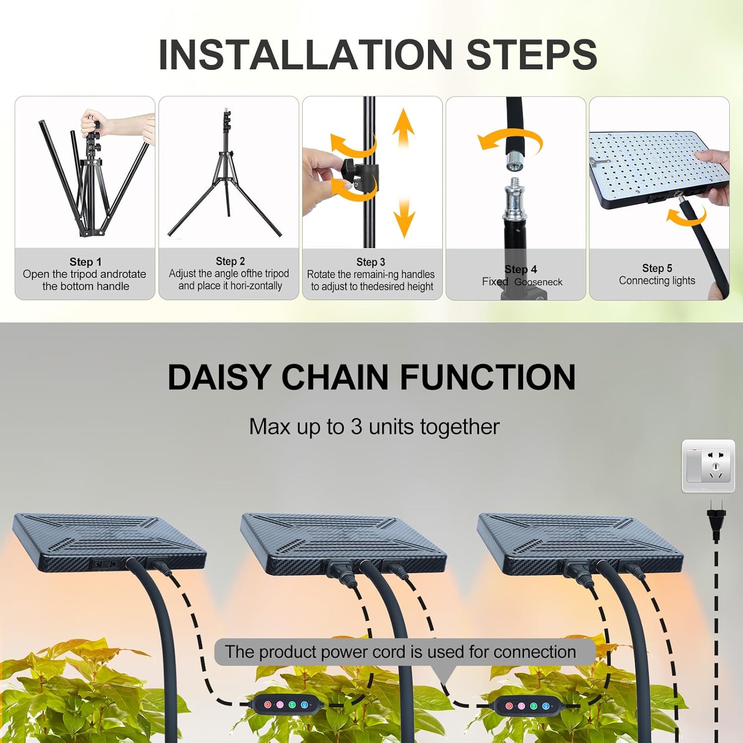 FECiDA Grow Lights with Stand and Timer, Tripod Standing Grow Lights for Indoor Plants, 208PCS LEDs Bright Enough Plant Growing Lamps for Bonsai Tree, Seed Starting, 24"-64" Height Adjustable