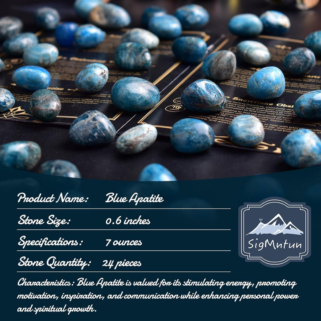 Blue Apatite Healing Crystal Stone Set - 24 Pieces, 0.6" Natural & Polished Stones for Healing, Meditation, Reiki, Chakra, Crafting & Decoration