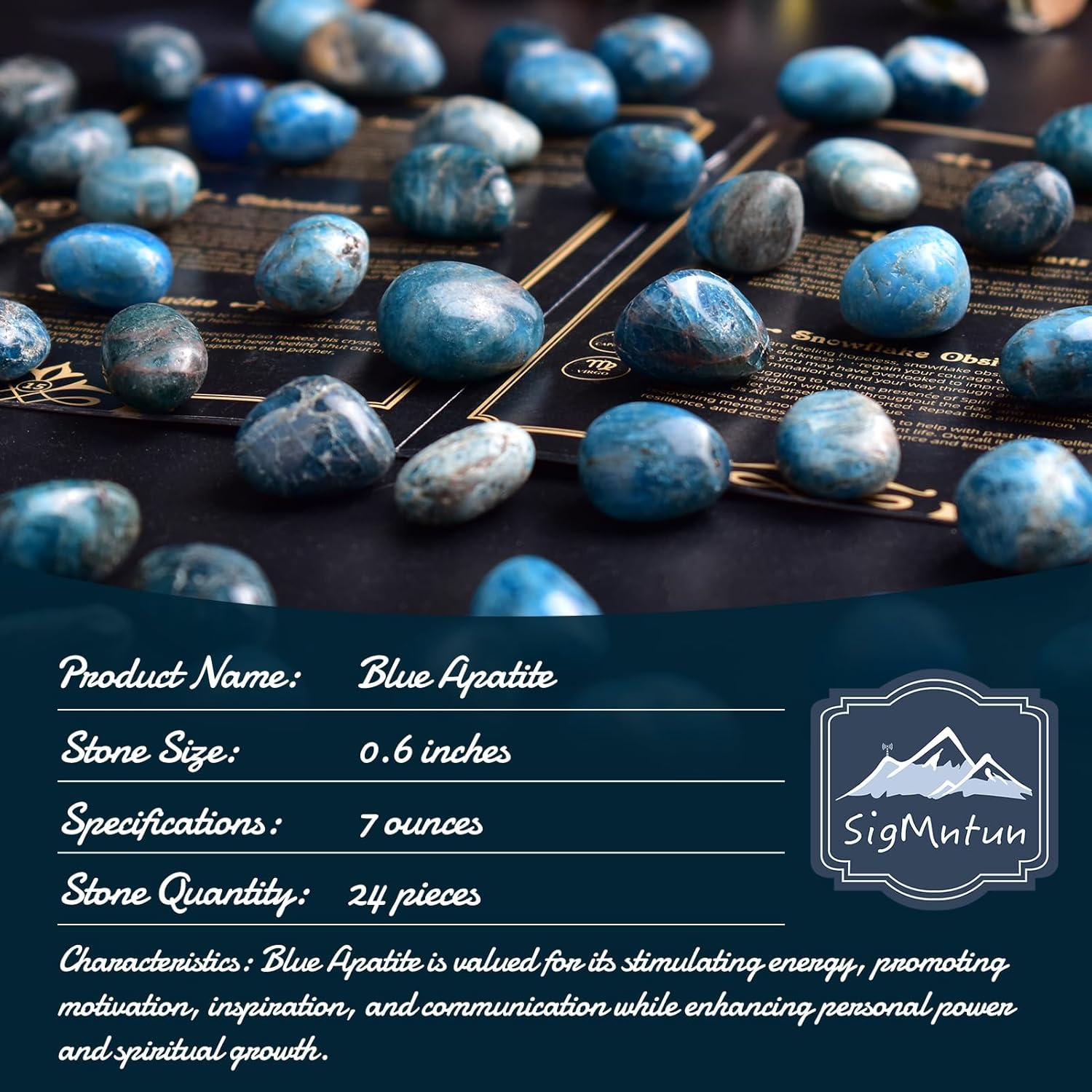 Blue Apatite Healing Crystal Stone Set - 24 Pieces, 0.6" Natural & Polished Stones for Healing, Meditation, Reiki, Chakra, Crafting & Decoration