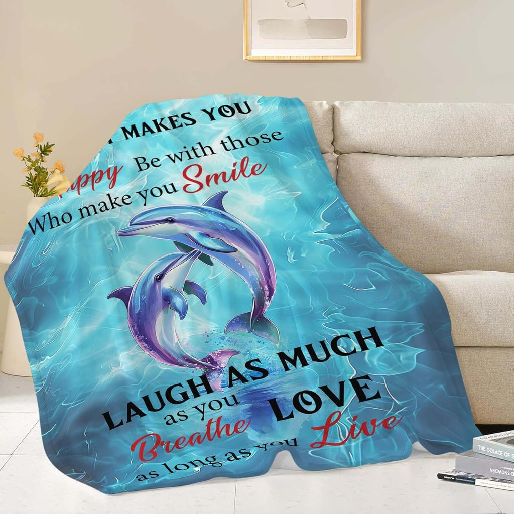 Dolphin Throw Blanket Dolphin Stuff Gifts for Kids Girls Boys Adults Women Man Soft Cozy Warm Plush Fluffy Fuzzy Fleece Blanket Decor 50''X60''