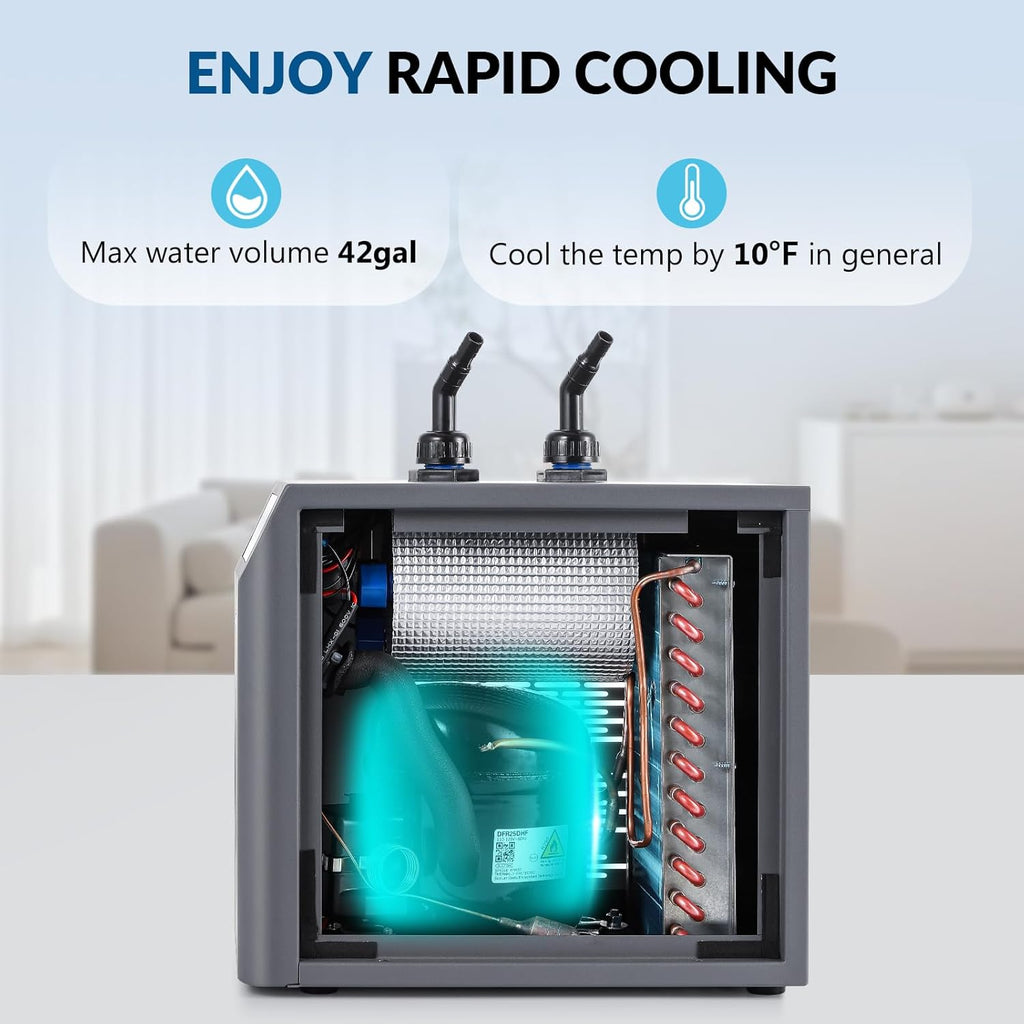 BAOSHISHAN Aquarium Chiller, [2024 Upgrade] 42gal 1/10 HP Water Cooler Fish Tank, Quiet Refrigeration Compressor Touch Screen Aquarium Cooler for Hydroponics Axolotl Coral Crystal Shrimp