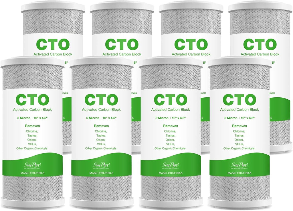 SimPure Whole House Water Filter Cartridges 5 Micron 10" x 4.5" CTO Activated Carbon Block, For DB10P, DB10C-2, GE GXWH40L, GXWH35F, BB10, FXHTC, FC15B, 8 Pack