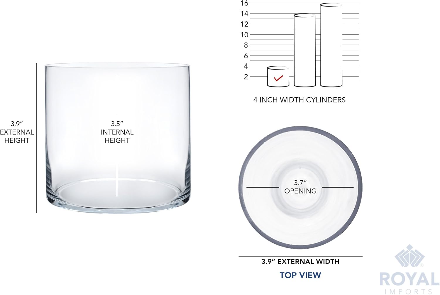 Royal Imports Flower Glass Vase Decorative Centerpiece for Home or Wedding - Cylinder Shape (4" Wide x 4" Tall, Clear)