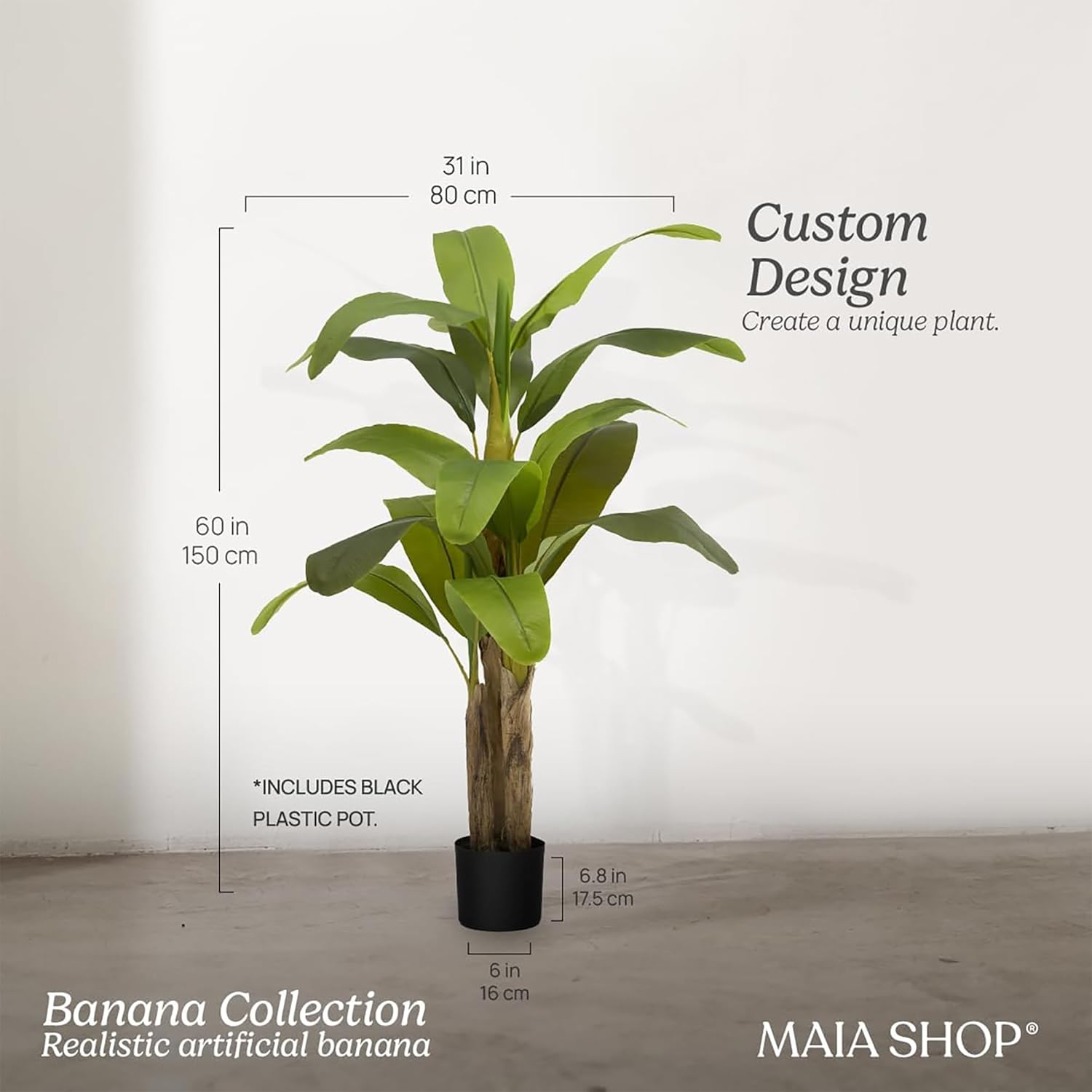 Maia Shop 5ft Artificial Banana Tree Plant for House, Apartment or Office – Realistic Fake Indoor Plants for Living Room, Kitchen, Bedroom, Entryway or Bathroom – Faux Greenery for Home Décor