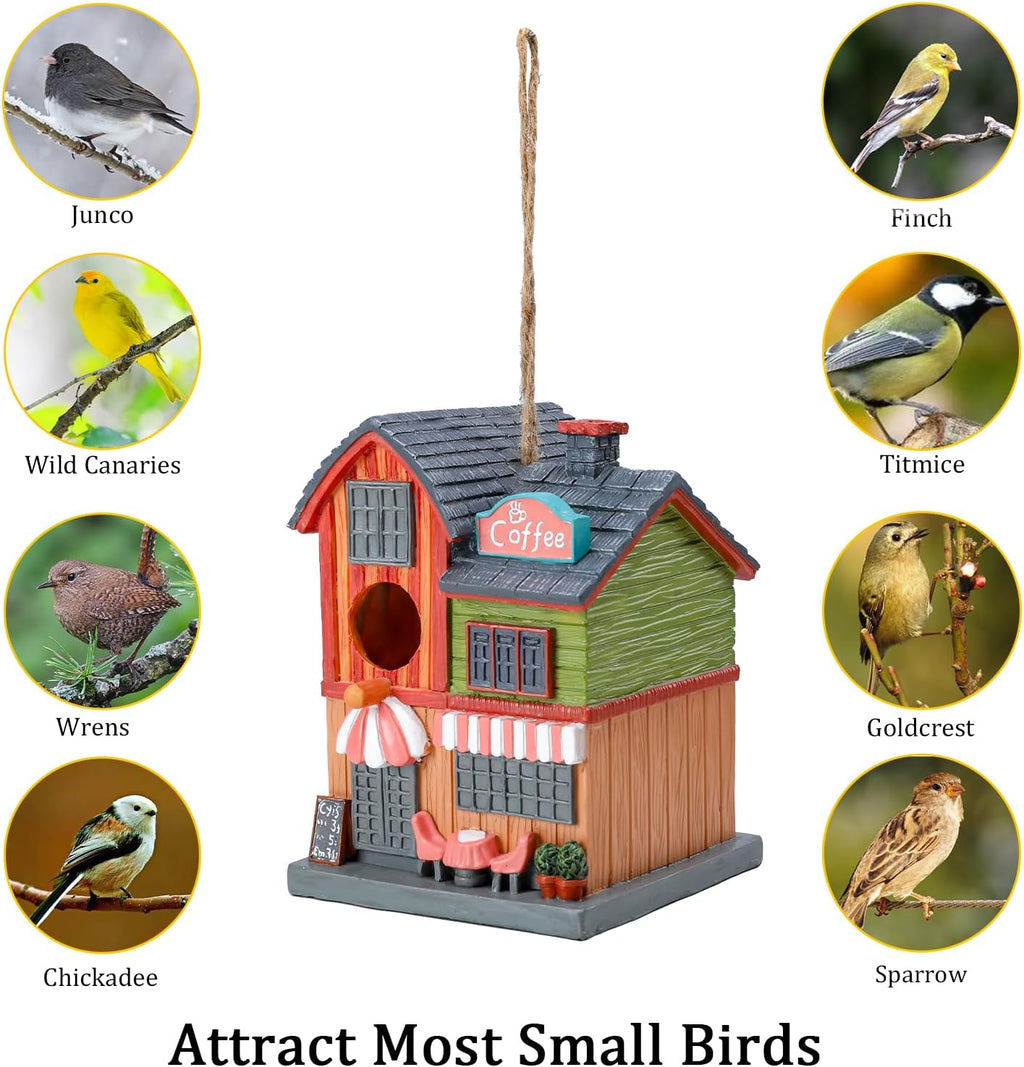 Yinns Bird House for Outside, Birdhouses for Outdoors Nesting, Decorative Coffee Store House Bird Houses for Yard Garden Decor, Water Proof