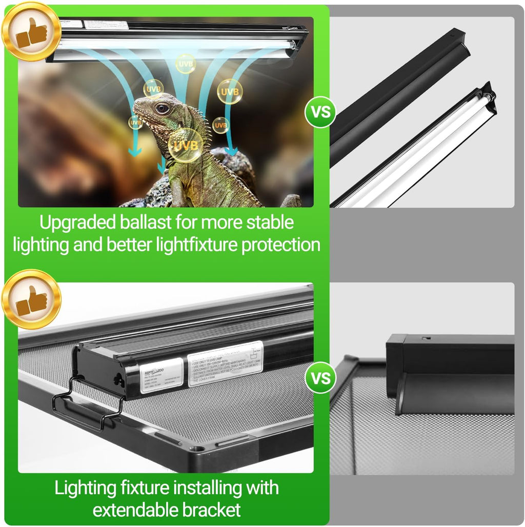 REPTI ZOO UVB Reptile Light, New Version T5 HO UVB Lighting Combo Kit, Reptile Terrarium Hood with 5.0 UVB Tube Bulb, Reptile Light Fixture 24W-22Inch
