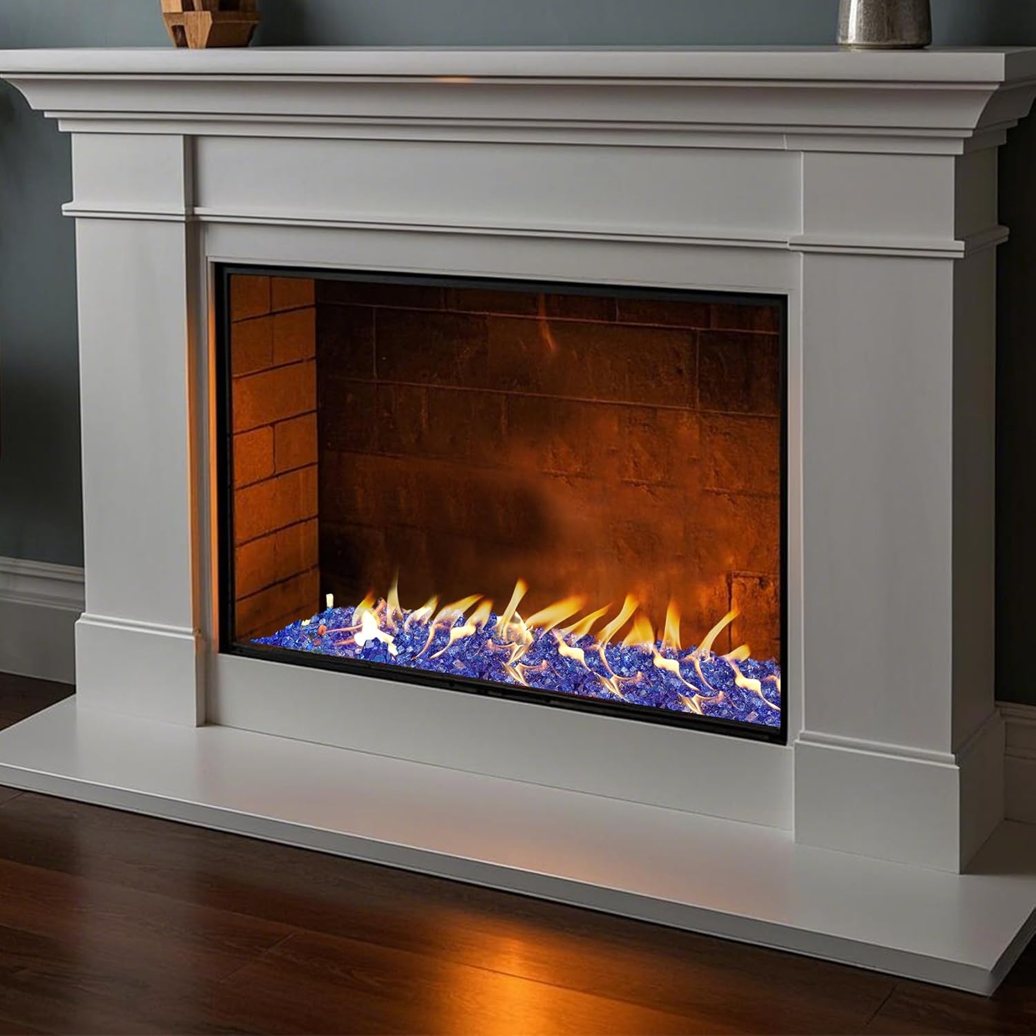 Skyflame High Luster 10-Pound Regular Fire Glass for Fire Pit Fireplace Garden Landscaping Cobalt Blue 1/2" Size