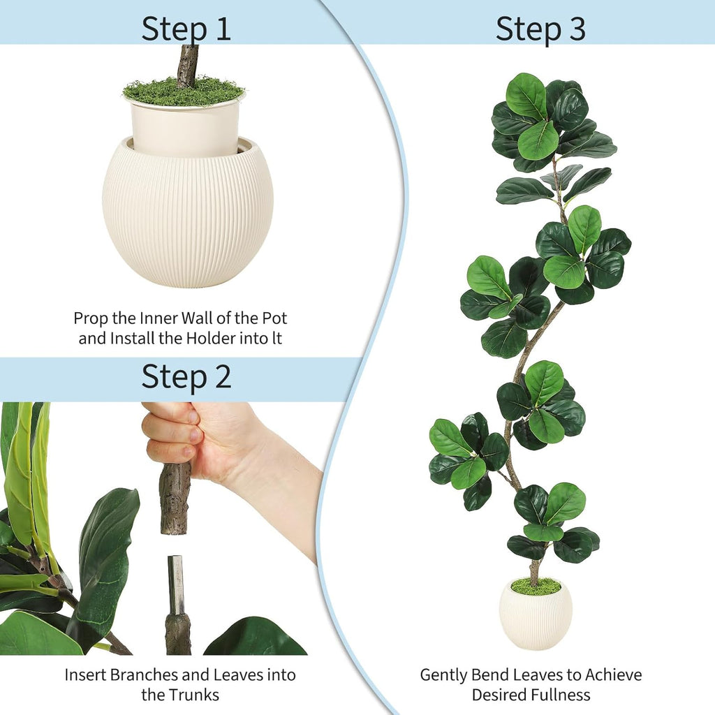 GarveeHome Fiddle Leaf Fig Artificial Tree with White Planter,6 ft Faux Plants Indoor with Moss, Fake Rubber Tall Fake Floor Plant in Pot - Artificial Trees for Home Office Living Room Decor