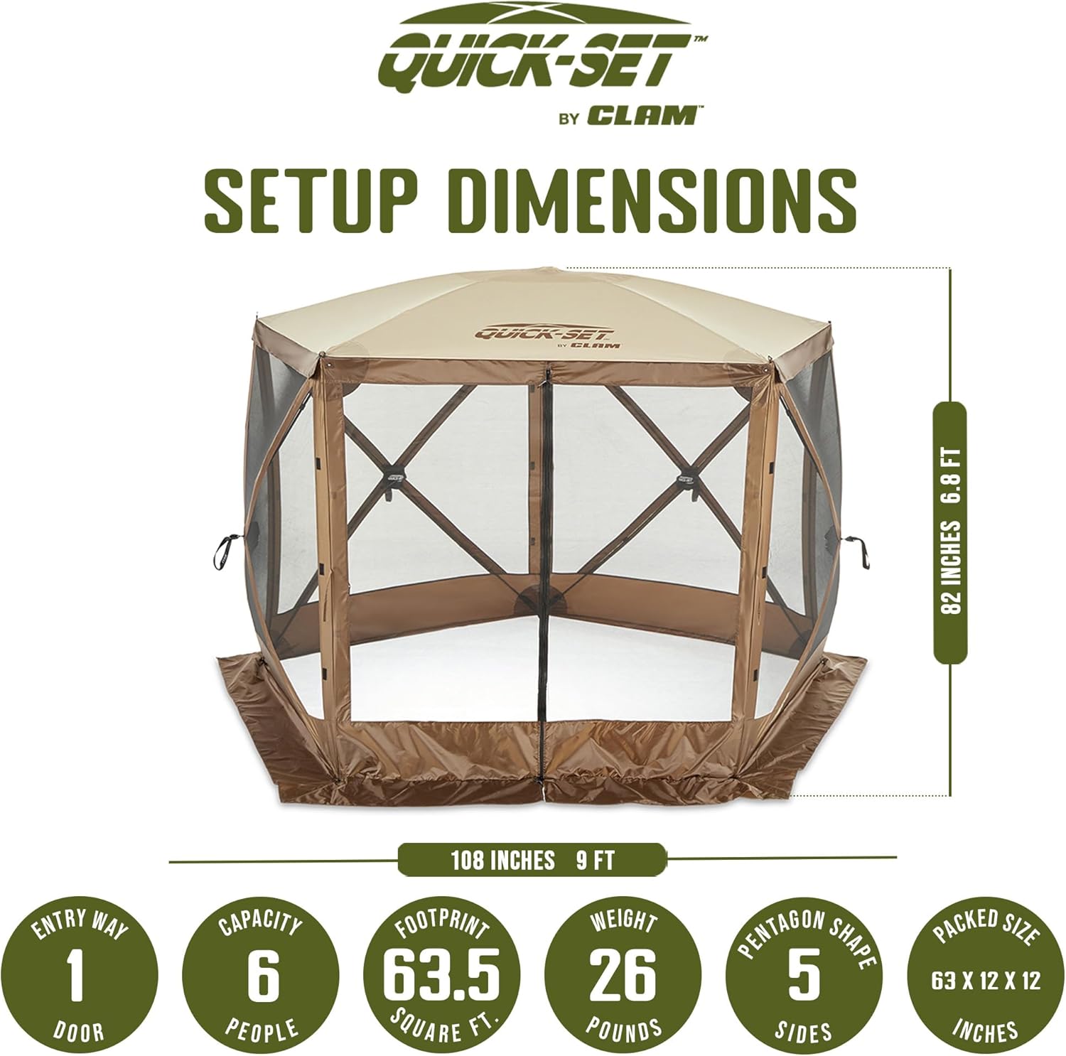 CLAM Pop Up Screen Tent, Outdoor Camping Gazebo Canopy, Venture, 9' x 9', Brown