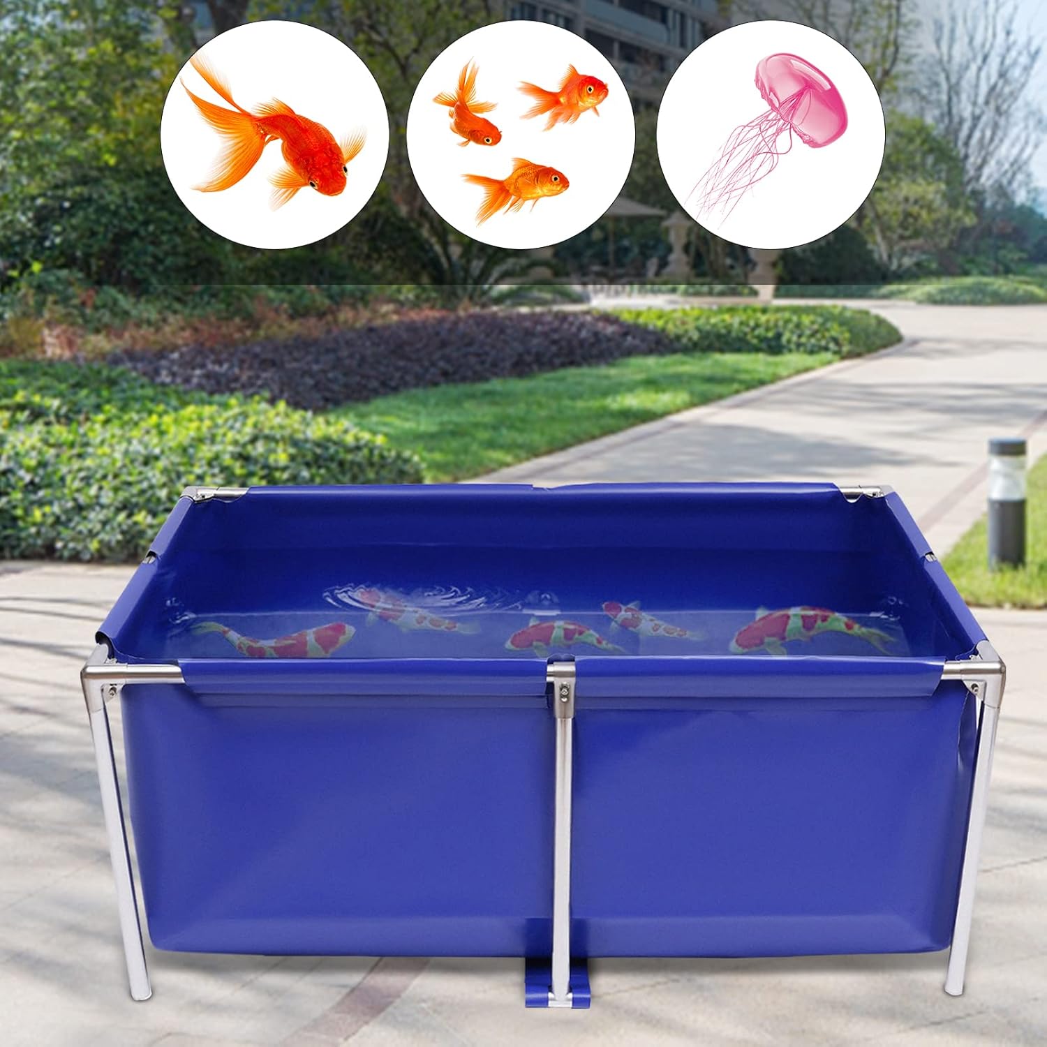 Canvas Fish Pond, Foldable Fish Tank Indoor Pond, 120 Gal Foldable Aquarium Tank Thickened Canvas, Easy Drain Valve for Fish Shrimp Lobster Indoor Outdoor