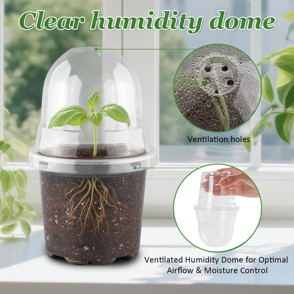 60 Pack Clear Nursery Pots with Humidity Domes, 4 Inch Plastic Plant Pots with Drainage Holes for Seedlings, Transparent Seed Starting Pot for Cuttings Propagation Indoor Gardening