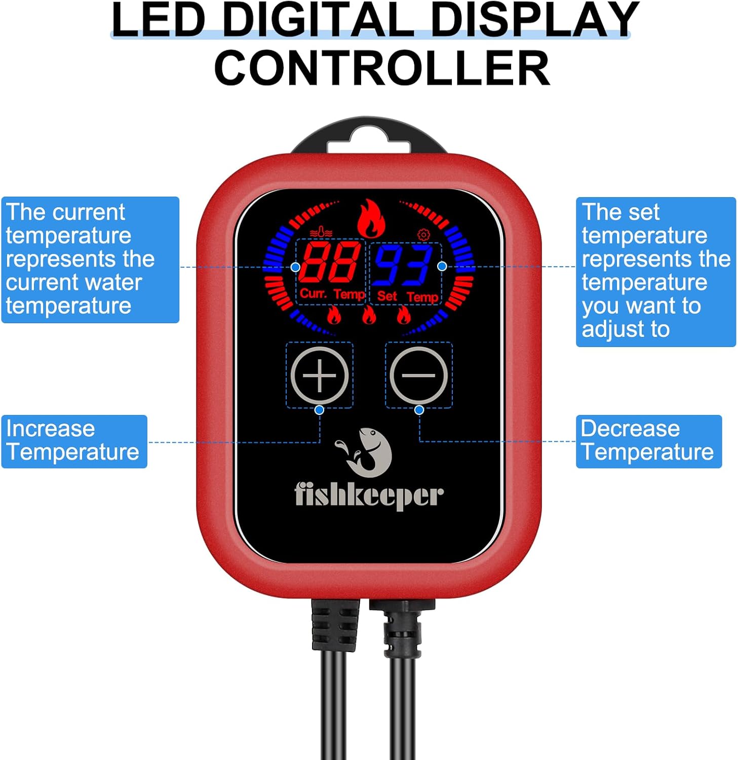 fishkeeper Aquarium Heater, 1000 W Adjustable Fish Tank Heater with Digital Display Controller, Submersible Water Heater with Over-Temperature Protection for Saltwater Freshwater 106-264 Gallon