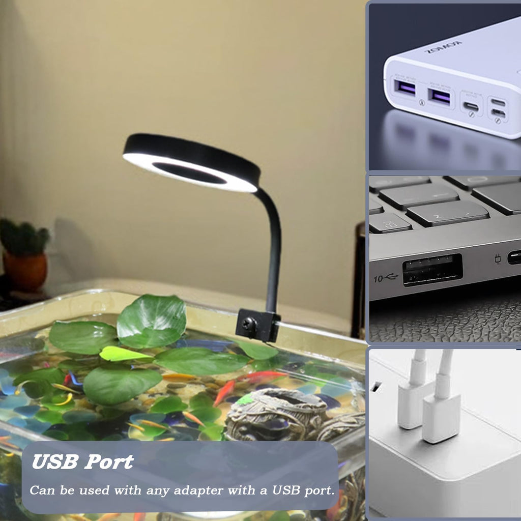 Upgraded Aquarium Light Clip On Fish Tank LED Light Small USB Light Dimmer Multi-Color White+Warm Yellow+Yellow 1 to 5 Gal (Adapter NOT Included, No Timer)