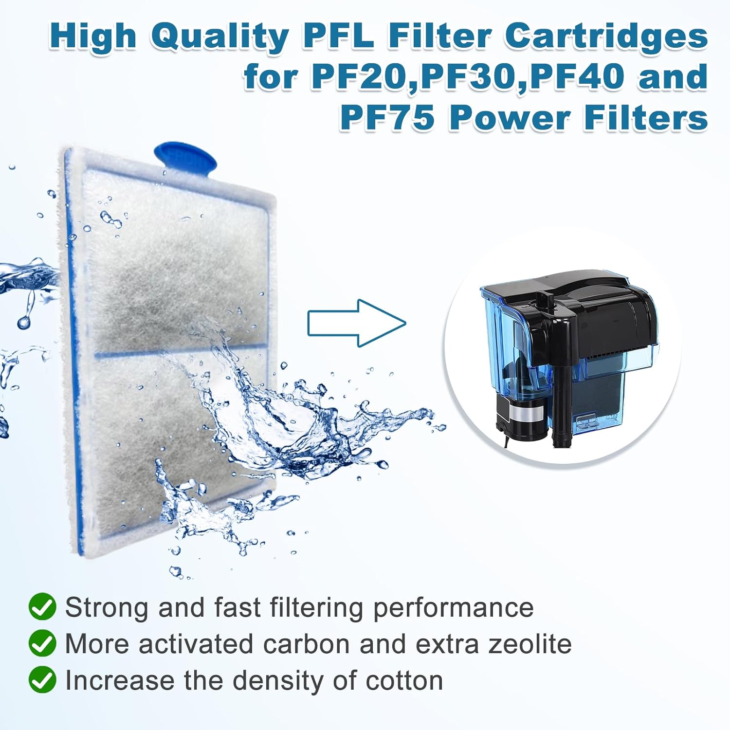 driamor 6 Pack PF-L Filter Cartridges, Fish Tank Aquarium Filter Cartridge Replacement with Zeolite Compatible with PF20, PF30, PF40 and PF75 Power Filters