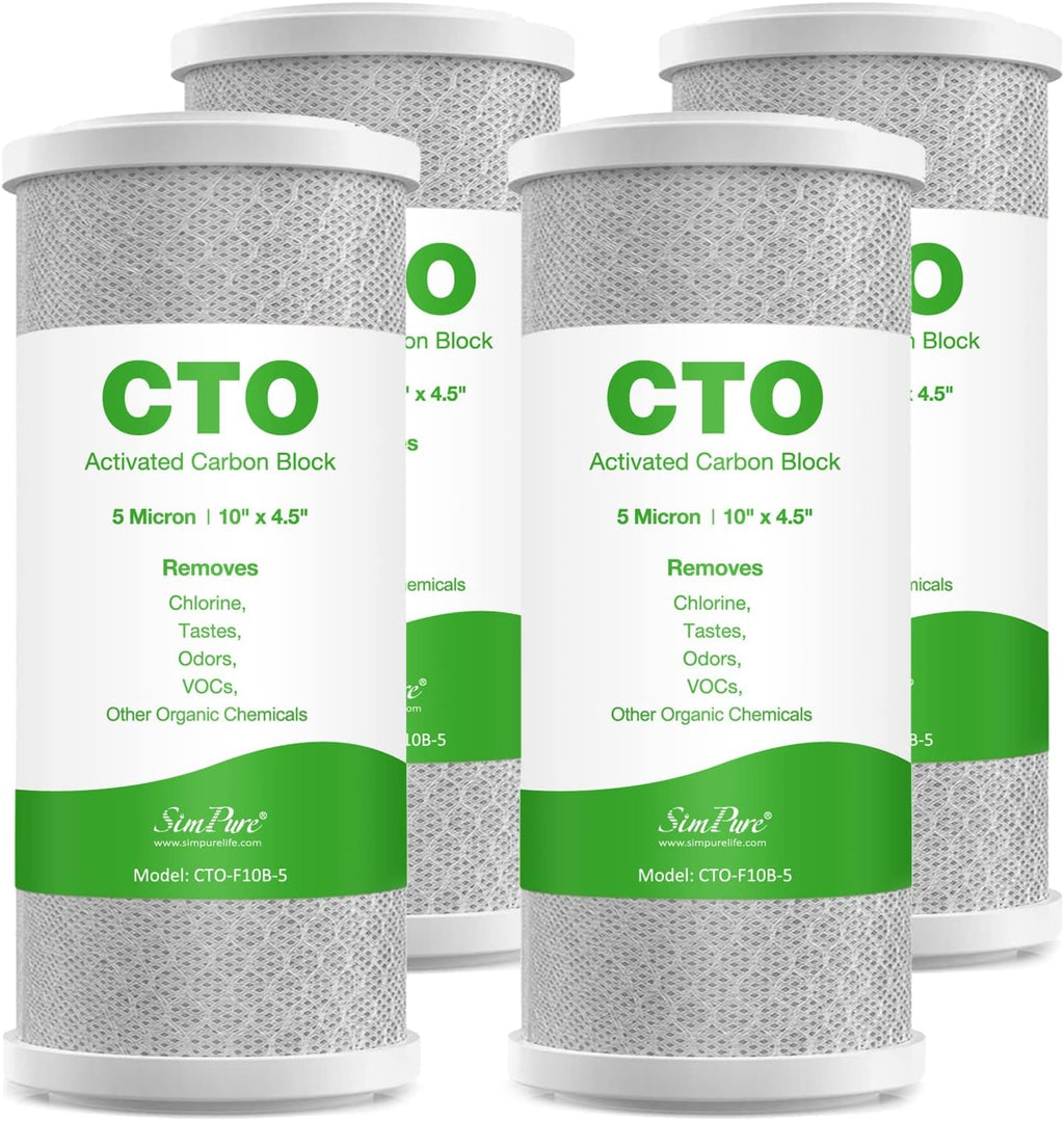 SimPure Whole House Water Filter Cartridges 5 Micron 10" x 4.5" CTO Activated Carbon Block, For DB10P, DB10C-2, GE GXWH40L, GXWH35F, BB10, FXHTC, FC15B, 4 Pack