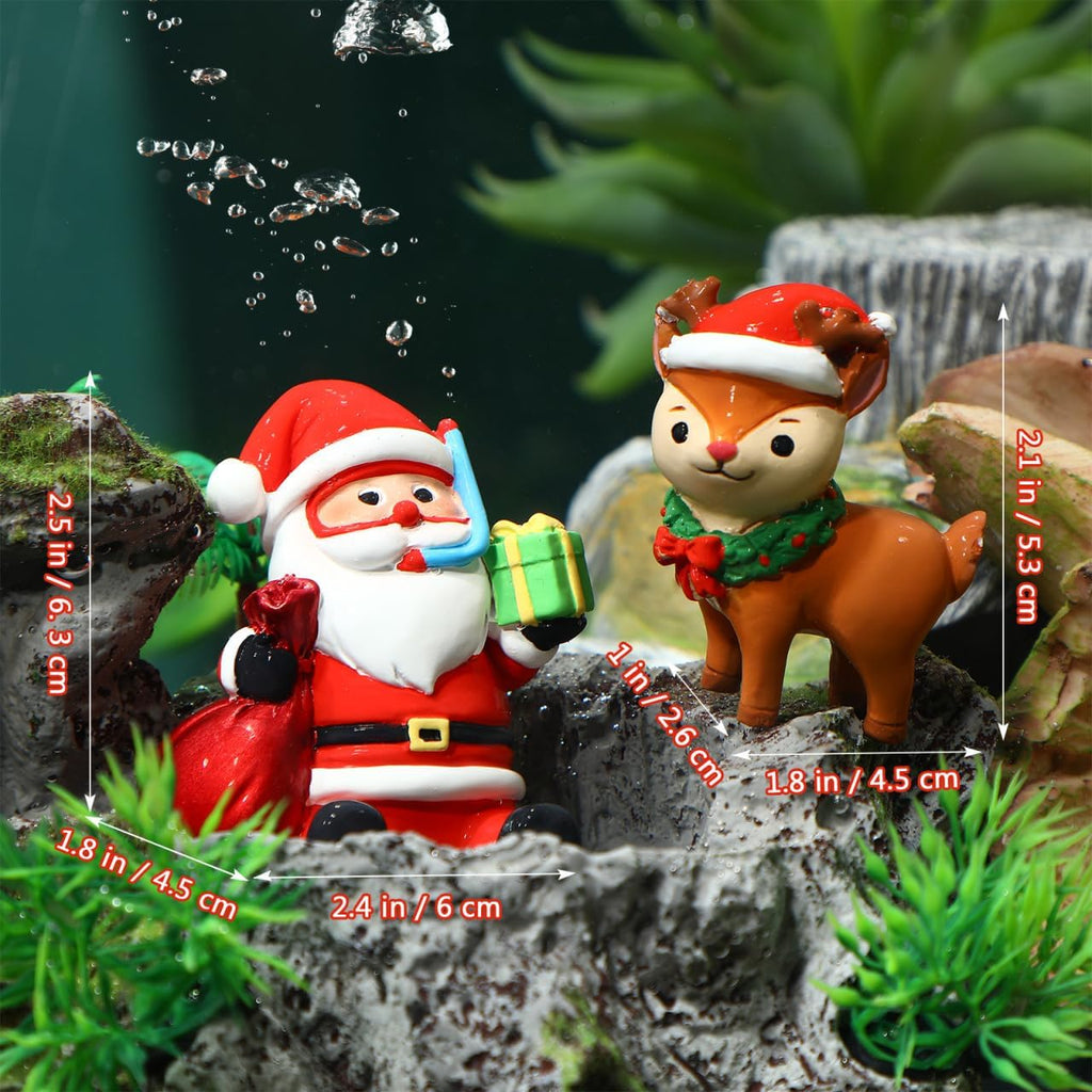 POPETPOP 2Pcs Christmas Aquarium Decorations- Resin Fish Tank Decoration Santa Claus Reindeer Micro Landscape Ornaments for Holiday Fish Tank Supplies Table Decor