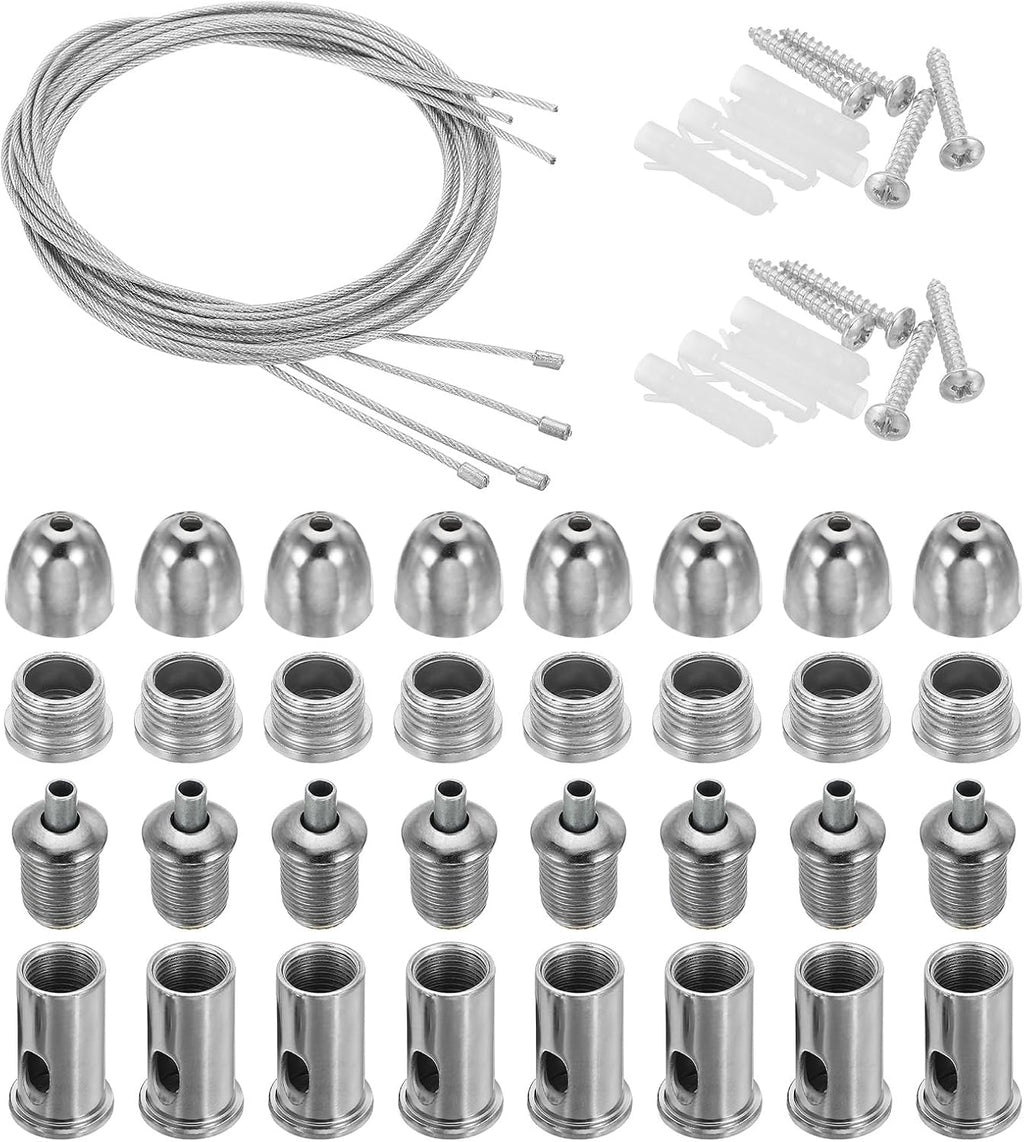 PATIKIL Ceiling Hanging Wire Cable Kit, 1m/3.3ft 8 Set Adjustable Light Suspend Cable Kit Panel Hanging Rope Clamp for Pendant Light Fitting Aquarium Lights, Style 3