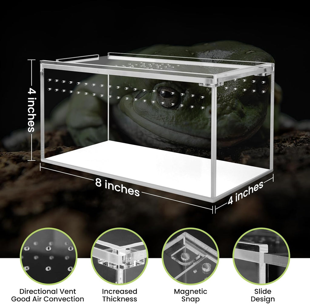 Small Acrylic Tarantula Enclosure Terrarium with Magnetic Button,8 * 4 * 4inch Thicken Isopod Enclosure,Spider Cage,Terrarium for Reptiles,Lizard,Juvenile Tarantulas
