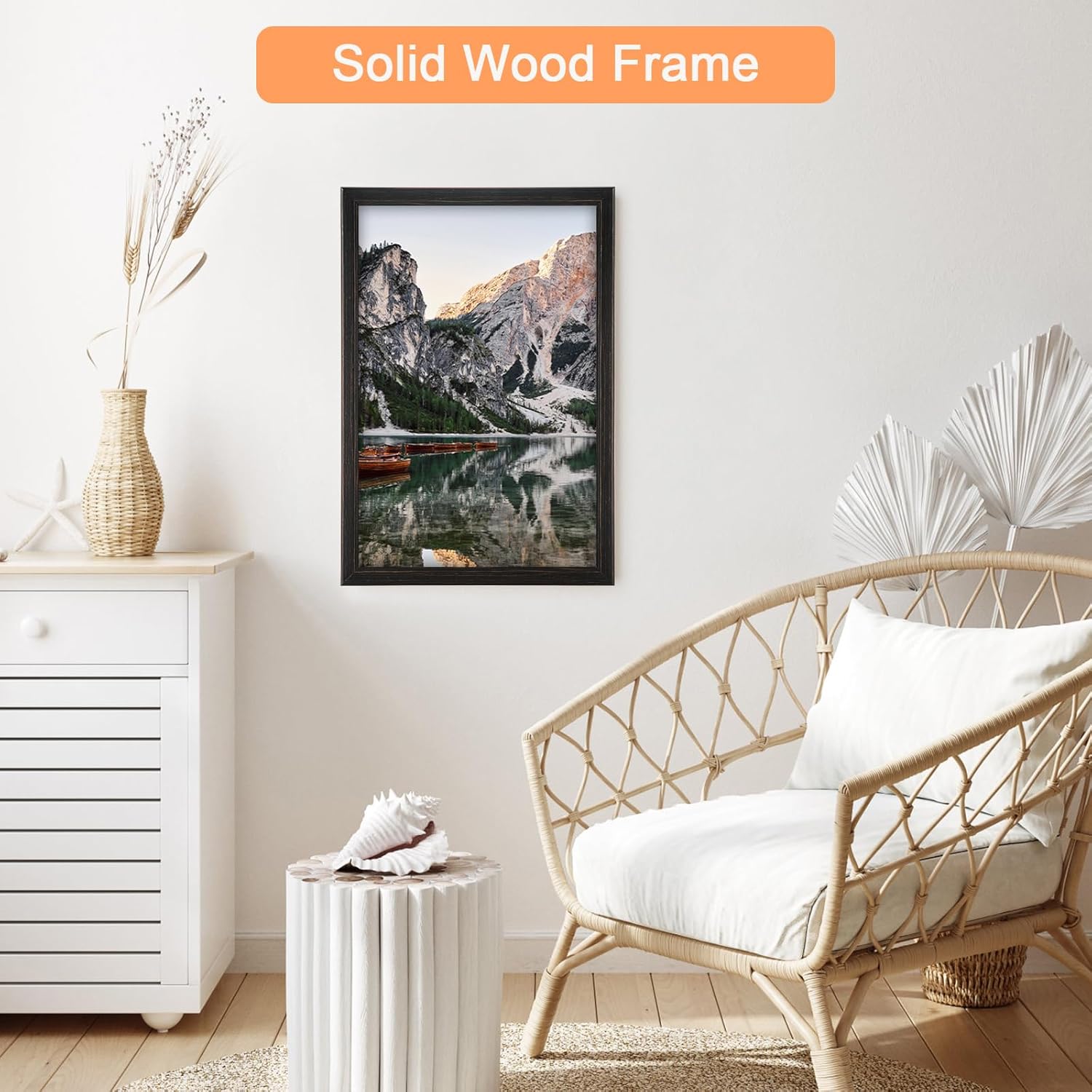 27x40 Wood Frame Black, Rustic Natural Wooden 40x27in Poster Picture Frame, Distressed 27 x 40inch Woodgrain Gallery Photo Frame with HD Plexiglass, Horizontal Vertical Wall Mounting Display 1pcs