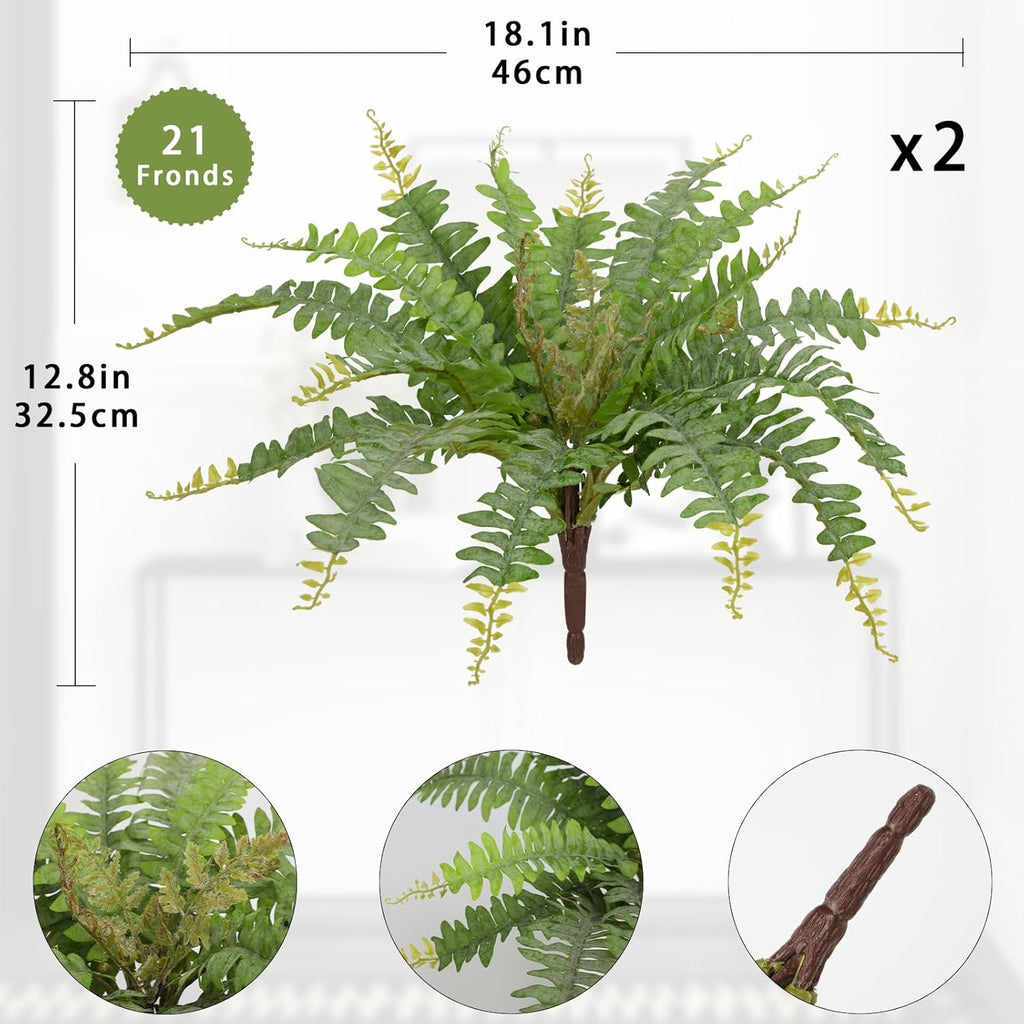 Ferns Artificial Plants 2pcs Faux Ferns for Outdoor Planter Large Fake Ferns Look Real Artificial Ferns with 42 Fronds Hanging Boston Fern Fake Plant Shrubs for Home Farmhouse Garden Porch Decor