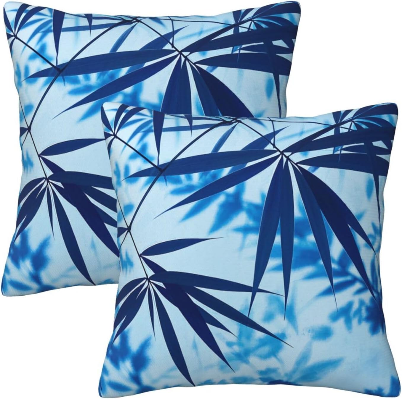 Blue Gradient Bamboo Leaf Throw Pillow Covers Set of 2 Ultra-Soft All-Season Pillow Shams with Hidden Zipper,Durable for Sofa Bed Car Decor & Gift 18x18IN
