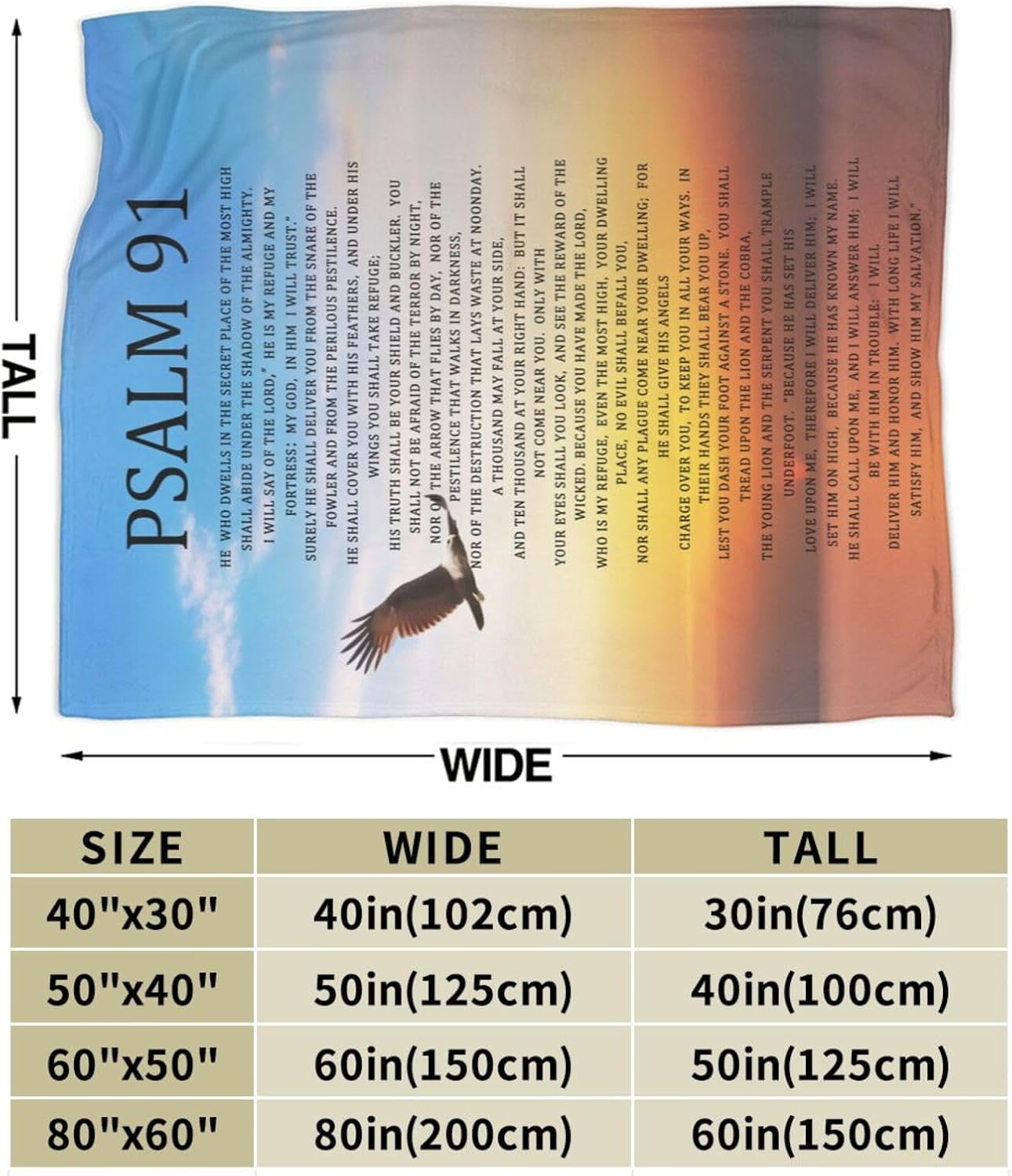 Psalm 91 Blanket Psalm 91 Throw Blanket Eagle Flannel Stuff Merch Cozy Decor Fleece Plush Fuzzy Warm Soft Lightweight Bedding Gifts for Girls Women Men Boy Couch Sofa 60"X50"