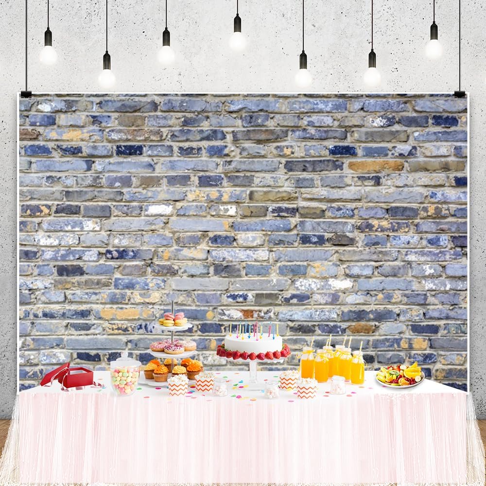 ChloropLastid 5x3ft Brick Wall Backdrop Retro Art Gray Brick Wall Background Rural Style Wall Texture Countryside Photography for Newborn Birthday Baby Shower Party Decorations
