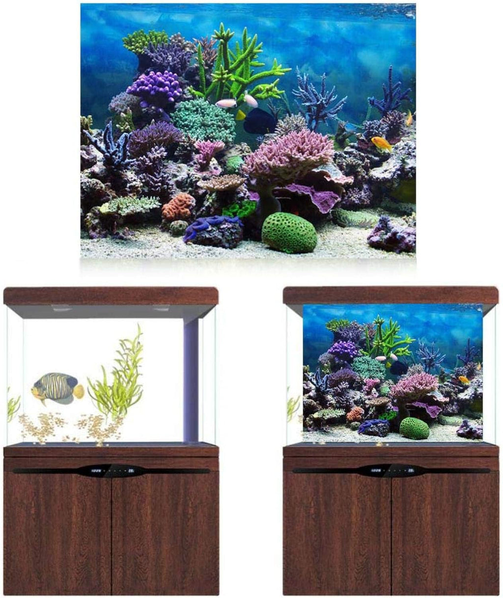 Keenso Aquarium Background Poster PVC Self-Adhesive Fish Tank Decoration 61x30cm to 122x61cm HD Image Colorful Underwater Scene for Glass Tanks