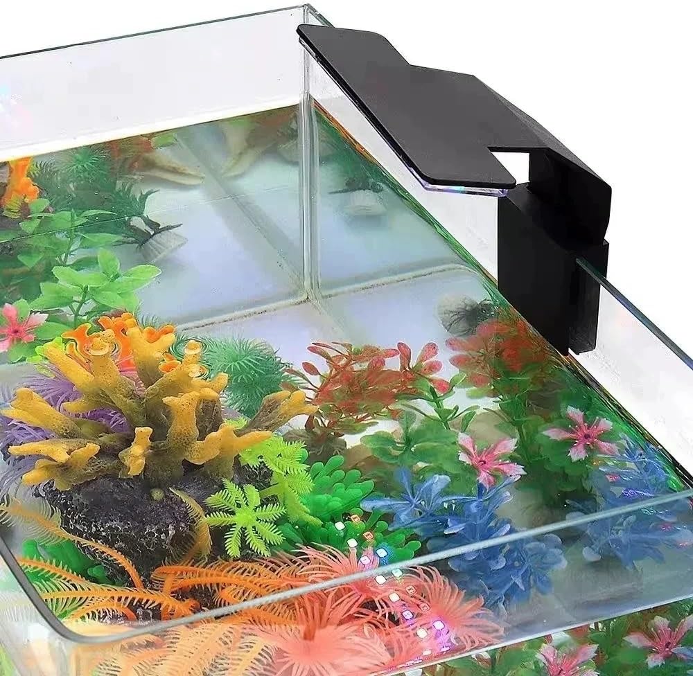 Mini Clip On Fish Tank Light 7W Small Aquarium Light for 1 to 5 Gallon Nano Tanks USB Moving Lamp with White Red Blue Green LED (Adapter NOT Included)