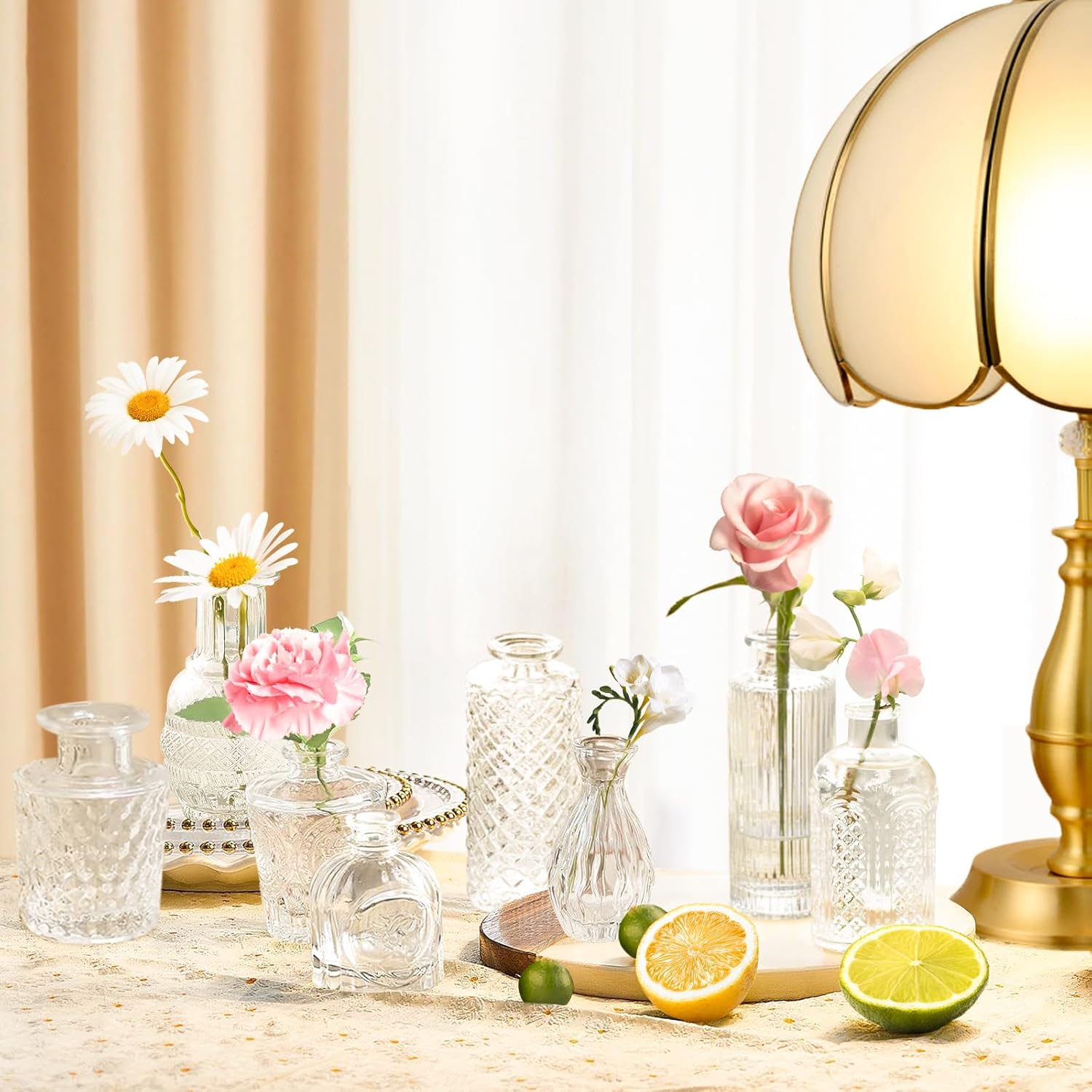 Bud Vases - in Bulk 24,Vintage Small Glass Bud Vases for Flowers, Clear Crystal Mini Glasses in Bulk, Small Flower Design for Centerpieces Wedding Decorations Home Flower Party Decor
