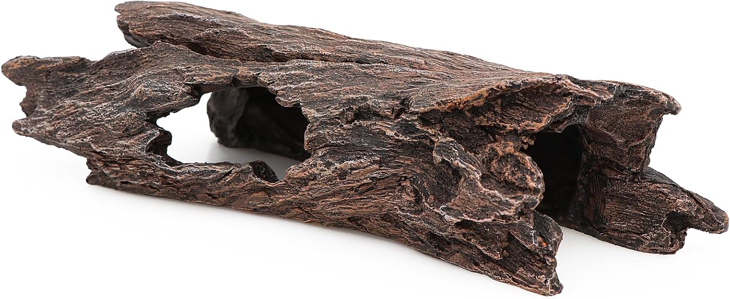 AQUA KT Reptile Hideout Tree Trunk Hollow Log Cork Bark for Lizard Bearded Dragon Snake Chameleon Hermit Crab Leopard Gecko Terrarium Habitat Decoration