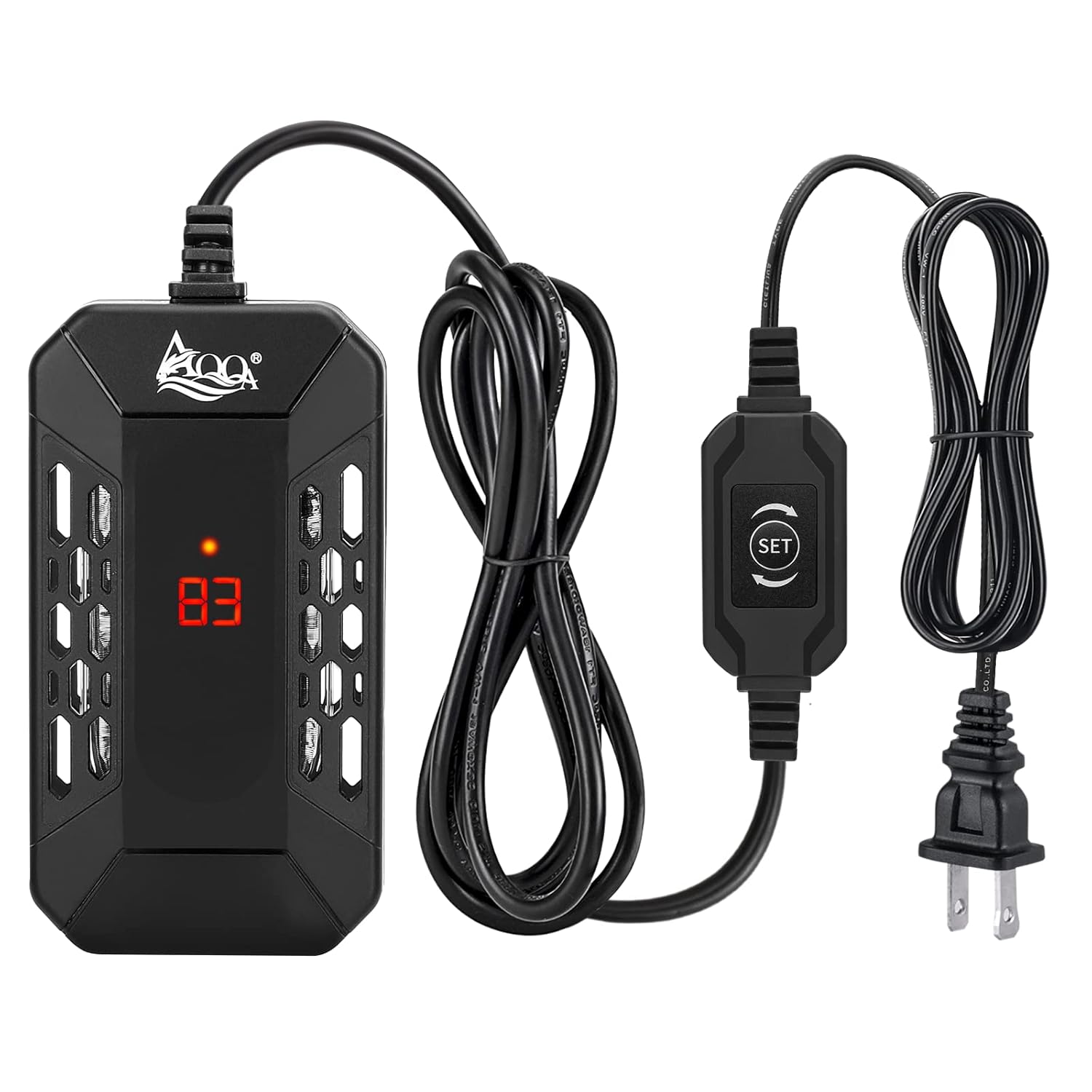 AQQA Aquarium Submersible Heater for Fish Tank,LED Temperature Display and Built-in Thermometer,External Controller Temperature Control Range 59℉-93℉,Safety Control Protects 100W