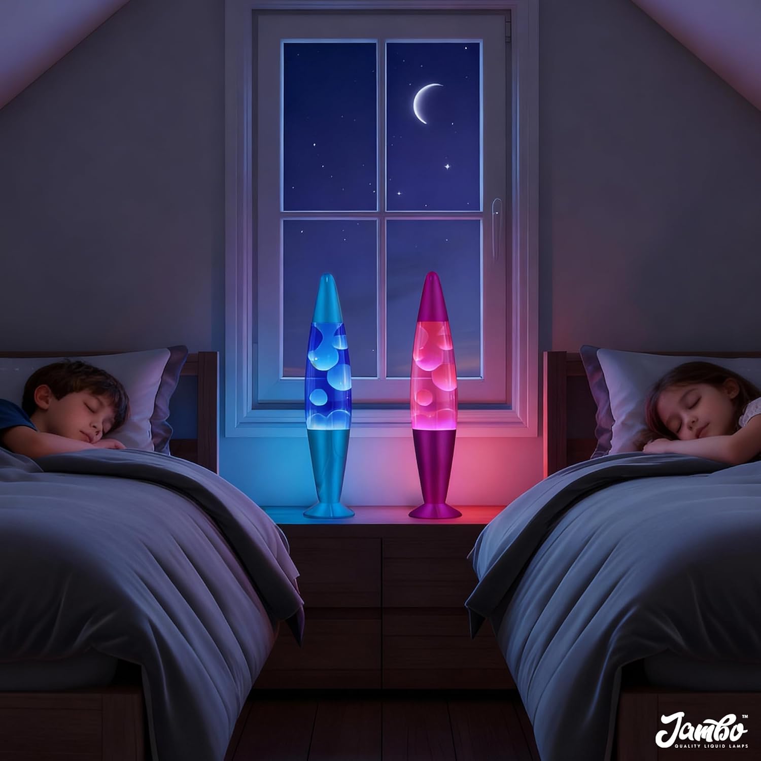 JAMBO 2 Pack- 16" Beautiful Lamp- Blue with Blue/White Wax and Purple with Pink Wax, Relaxing Liquid Lamp, Night Light Nightlight, Lamps for Adults Teens Kid