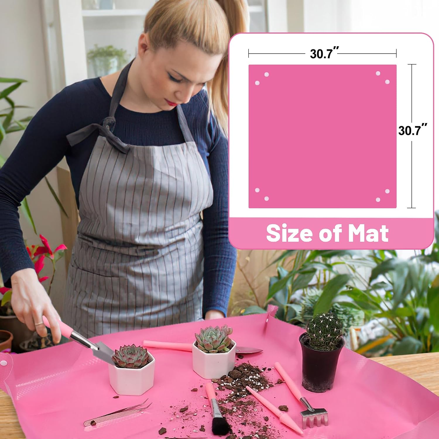 44 pcs Succulent Tool Set - 30.7in Indoor Plant Repotting Mat and 19 Pcs Mini Gardening Hand Tools Bag, Garden Plants Transplanting Supplies for Women Holiday Gardener Gifts Outdoor, Pink
