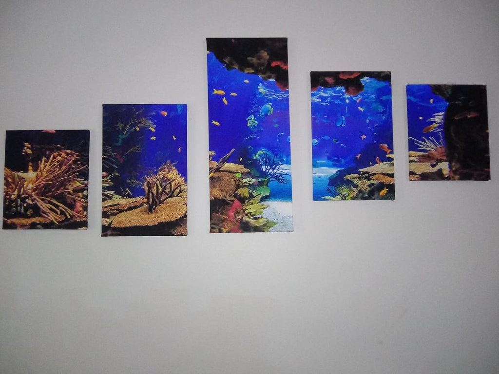 Ocean Fish Picture for Living Room Underwater World Painting Coral Reef Artwork Undersea Sea Life Wall Art 5 Piece Print on Canvas Giclee Aquarium Home Modern Decor Framed Ready to Hang(50''W x 24''H)