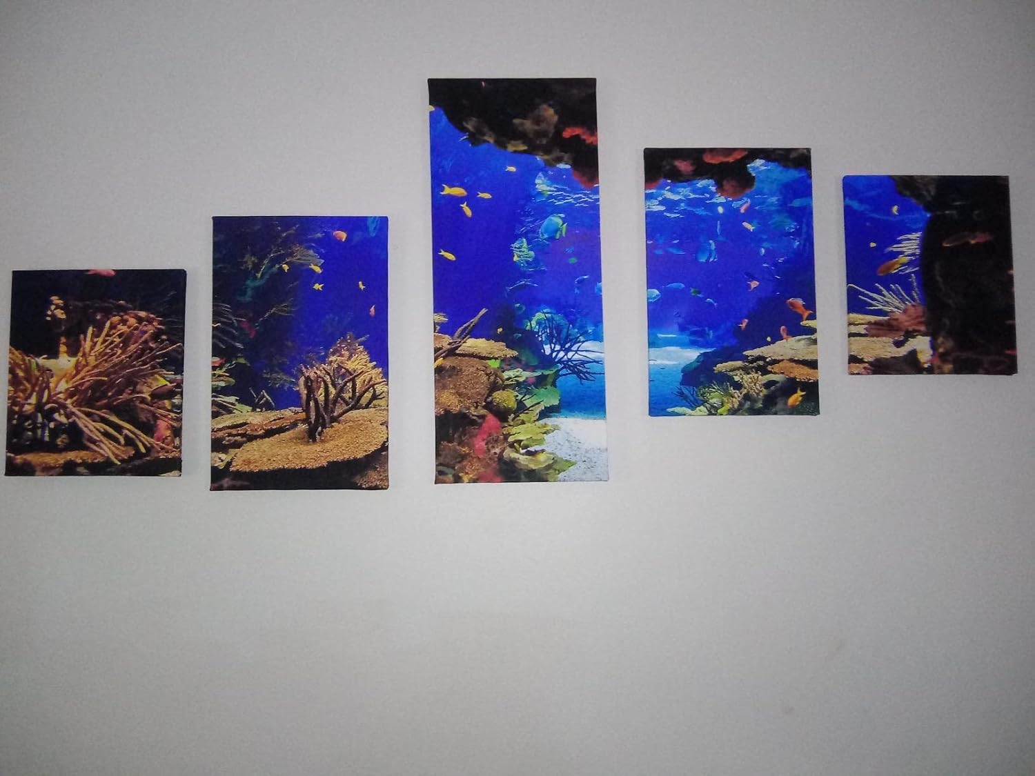 Ocean Fish Picture for Living Room Underwater World Painting Coral Reef Artwork Undersea Sea Life Wall Art 5 Piece Print on Canvas Giclee Aquarium Home Modern Decor Framed Ready to Hang(50''W x 24''H)