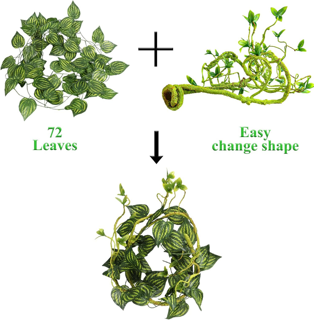 Grddaef Reptile Vines Plants for Terrarium, Flexible Vines Jungle Climbing Branch with Leaves Tank Decor for Snakes Bearded Dragons Geckos Hermit Crabs Lizards Chameleons