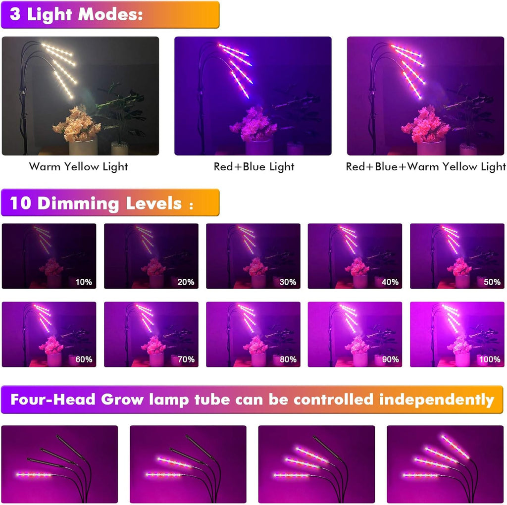 Plant Grow Lights for Indoor Plants Full Spectrum, LED Floor Plant Lights for Indoor Growing with Adjustable Stand (14"-63"), Indoor Plant Grow Lamp with Timer, Auto On/Off for House Plants