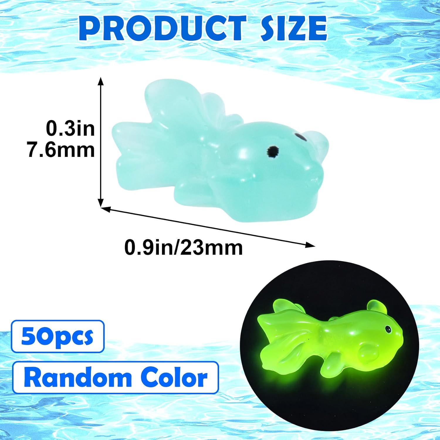 50pcs Mini Resin Fish Glow in The Dark, Mixed Color Miniature Luminous Fish Ornament, Cute Tiny Animal Figures for Aquarium, Landscape, DIY Crafts Decor -Random Color