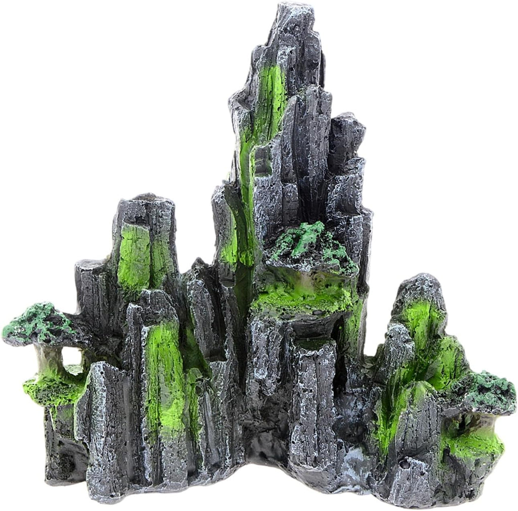 Aquarium Rock Mountain Decoration, Resin Fish Tank Ornament with Realistic Rock Design, Beta Fish Cichlids & Shrimp Hideout Play, for 5 to 20 Gallons Aquarium Landscape Decor (3.5 x 6.2 x 6.1in)