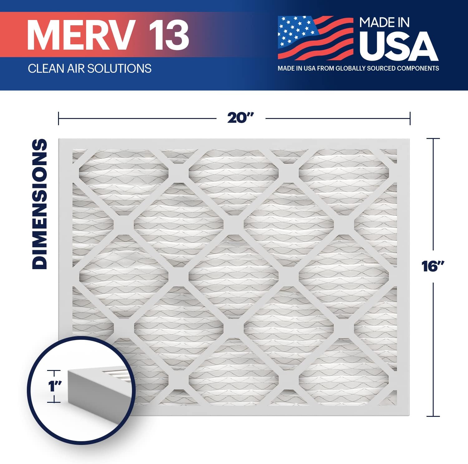 BNX TruFilter 16x20x1 MERV 13 (2-Pack) AC Furnace Air Filter - MADE IN USA - Electrostatic Pleated Air Conditioner HVAC AC Furnace Filters - Removes Pollen, Mold, Bacteria, Smoke