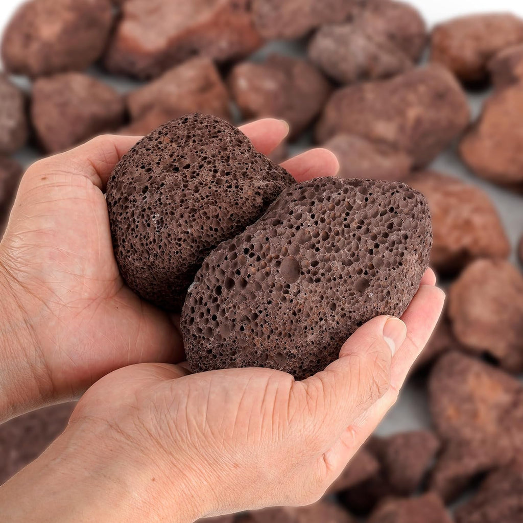 onlyfire Red Lava Rock 10 Pounds Volcanic Lava Stones for Indoor Outdoor Fire Pits Fireplaces Gas Logs and Landscaping, 2.75-5 Inch