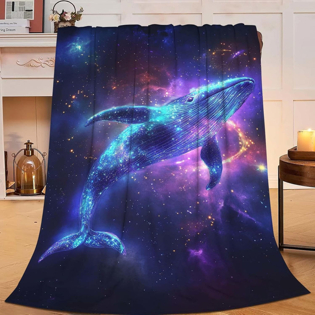 Whale Throw Blanket Universe Galaxy Whale Stuff Gifts for Kids Girls Boys Adults Women Man Soft Cozy Warm Plush Fluffy Fuzzy Fleece Blanket Decor 40''X50''