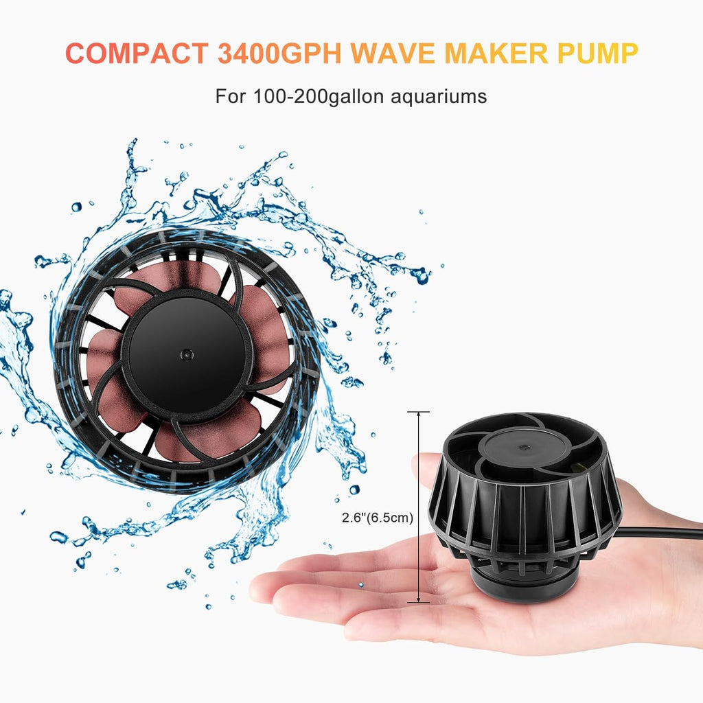 3400GPH Aquarium Wave Maker DC24V Power head with Magnetic Mounting,Wavemaker with Controller for 100-200 Gallon Fish Tanks