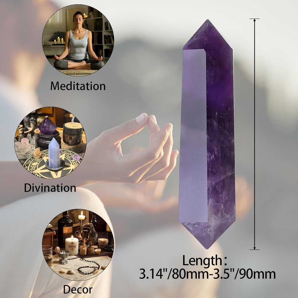 YATOJUZI 3.5" Amethyst Healing Crystals Wand Natural Crystals and Healing Stones Large Hexagonal Amethyst Crystal Points for Meditation Divination Reiki Energy Balancing 1PCS